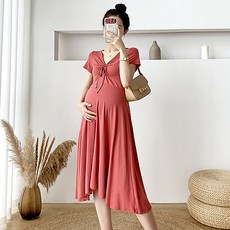 브이 넥 리본 조임 프리티 임산부 원피스