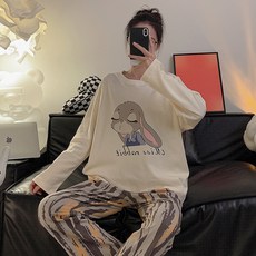 세컨핑크 여성용 카툰래빗 잠옷 상하의 세트