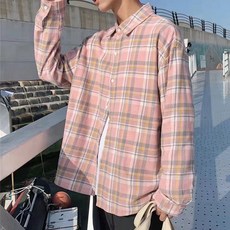 AIAEN 男款寬鬆版格紋襯衫