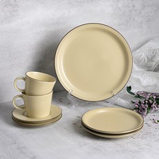 Kanesuzu Claris 方形咖啡杯 + 雙人早午餐具5件組, 1套, 5件組, 象牙白