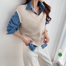 쿨쿠 여성용 하찌 브이넥 니트 베스트