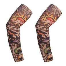 soonZAM 時尚夏季紋身袖套 2入, 愛心太陽黑色沙灘