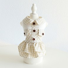 PASTEL PET 寵物格紋口袋連身裙, 米色