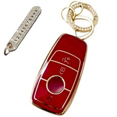 Lulu兄弟 賓士相容汽車鑰匙套+號碼鑰匙圈, AZ-02, 深紅色
