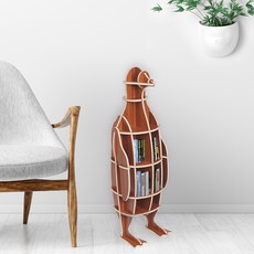 DIY 펭귄모형 선반 책장 23 x 19 x 72 cm, 월넛, 5단