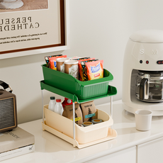 Delirium 家用抽屜式咖啡膠囊收納架 31 x 21 x 40 cm, 奶油色 + 綠色, 1個