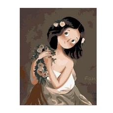 포픈 유화그리기 40 x 50 cm, 꽃을든단발여인, 1개