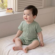스타도어 신생아용 자가드 순면 반팔우주복