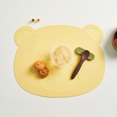 곰돌이 실리콘 테이블매트, 레몬옐로우, 1개, 가로 378mm x 세로 302mm x 두께 1.8mm