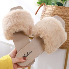 女性冬季時尚毛絨拖鞋, Beige, 245