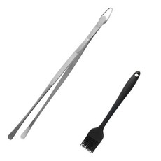 i-MATE 304不銹鋼烹飪鑷子圓頭+矽膠刷組, 銀色（鑷子），黑色（刷子）, 1套