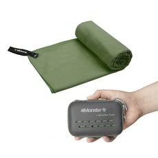 4monster 超細纖維毛巾 S + EVA拉鍊收納盒, 苔蘚綠, 1個