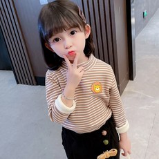 BEBENIZ 女童條紋動物圖案內刷毛長袖T恤