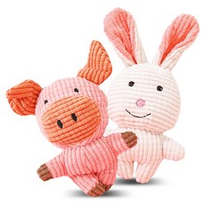 DING DONG PET 寵物好友娃娃玩具2件組, 兔子 + 豬, 1套