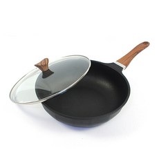 Kitchen-Art 電磁爐適用Ottimo系列炒鍋+玻璃鍋蓋組 黑色, 28cm, 1組