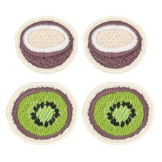 電繡布貼 椰子 2入+水蜜桃 2入, 1套, 棕色（椰子）、綠色（獼猴桃）