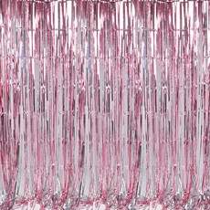 파티쇼 파티 장식 은박 수술 커튼 2종 x 4p 세트, 홀로그램실버, 로즈골드, 1세트