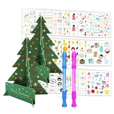 2Youngdesign 聖誕樹立體卡片 2入 + 可擦拭透明笛中性筆 隨機出貨 2入 + In-style貼紙 28款套組, 綠色, 1套
