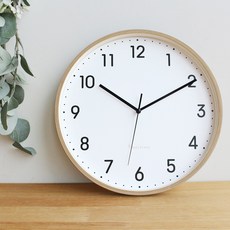 MJK 300 우드패턴 무소음 벽시계, 베이지