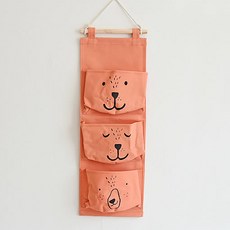 PDS홈 可愛小狗3層印花壁掛式收納袋, 橘色
