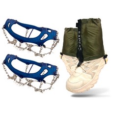 X Peak 11P冰爪+Trail短緊身褲組, 海軍藍(冰爪)、橄欖色(鞋口)