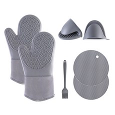 실리콘 주방장갑 + 브러쉬 + 손잡이 + 받침 세트 H_RD_83, 그레이, 1세트
