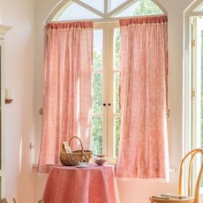 G&Y 感性小屋 蕾絲亞麻雙層窗簾, 紅色格紋