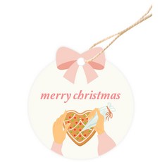 Donna&Deco 聖誕014 愛心餅乾米色緞帶裝飾圓形吊牌 7cm 100入 + 棉繩 100入, 混合顏色, 1套