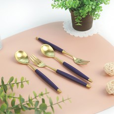 보겐 국산 르비앙 골드 티스푼 + 포크 2인 세트 바이올렛, 1세트, 티스푼 2p + 티포크 2p