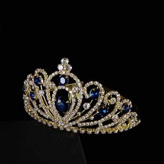 데이먼 가운데 하트비즈 포인트 셀프웨딩 티아라 RTY018, 골드블루, 1개