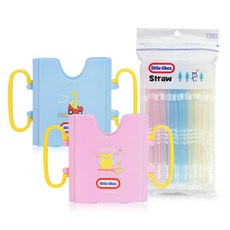 little tikes 可折疊雙把手飲料架 2入 +吸管60入, 飲料架(粉色+藍色)+吸管(粉色+藍色+黃色), 1組