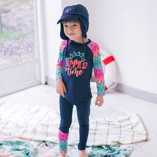 GOING KIDS 童款時尚波紋防曬泳衣+緊身長泳褲組