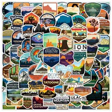 Travel Cube 防水可撕除旅行箱貼紙 世界國家公園100種套組, 1套, 混合顏色