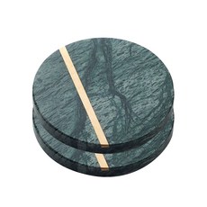 Market Pio 高級大理石金邊杯墊 2入, 圓形祖母綠, 2個