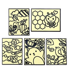 minhwashop 動物角色燙金藝術貼紙5種套組, 蜜蜂, 鳥雲, 海底魚, 熊, 森林鳥, 4套