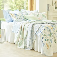 HANS DECO 高週波絎縫水蜜桃絨水洗多用途鋪墊3件組, A 藍花, 綠色, 白藍色