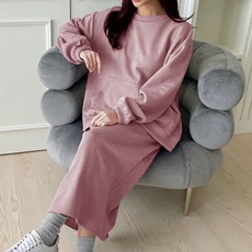 BORIMOM 大尺碼長袖圓領孕婦T恤+鬆緊帶長裙 R157