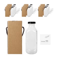 方形奶茶玻璃瓶500ml+黑蓋+貼紙11M+盒裝, 10組