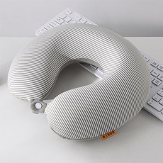 U型記憶棉條紋圖案頸枕, 灰色