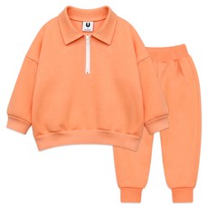 金兔兒童拉鍊領素色上下套裝