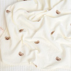 AiRabbit 嬰幼兒用雙層純棉楊柳紗布毯, 熊刺繡