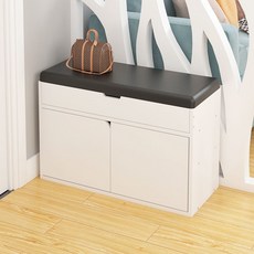 Avenue Goods鞋櫃椅多功能收納椅收納沙發 80cm, 暖白Bootscan黑皮+門