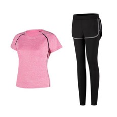 女款時尚瑜伽短袖T恤+短褲內搭褲組