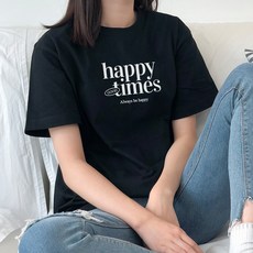 험블스튜디오 여성용 통기성 해피타임 레터링 17수 롱티 반팔티 KK_127_085