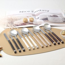 Bogen 方形Solen西式餐具4人組, 黑色, 白色, 深米色, 深櫻桃色, 餐刀 4p + 餐叉 4p + 餐匙 4p, 1套