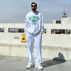 파이브라지 남성용 빅사이즈 오버핏 나염 레터링 맨투맨 와이드 트레이닝 상하의 세트