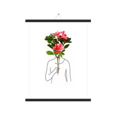 木質掛軸 + 花與女人 F 海報 + 無痕釘組, 黑色