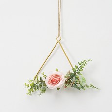 居家咖啡廳室內裝飾牆面裝飾花朵裝飾 17 三角形 粉紅玫瑰, 粉色+綠色