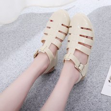 따봉오빠 여성용 레트로 앞막힘 유광 젤리 샌들 2cm JNH1296