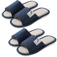 LIFE LANCE 優質亞麻室內拖鞋 兩雙組, 海軍藍色, 1組